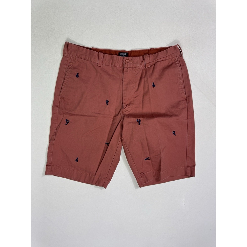 J Crew Rivington Chino Shorts Mens 35 Red Lobster Embroidered AOP G1847 Preppy